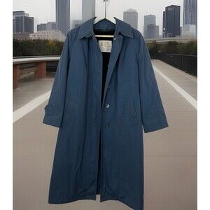 Vintage London Fog Women 8 Trench Coat Faux Fur Removable Liner Navy Blue Work